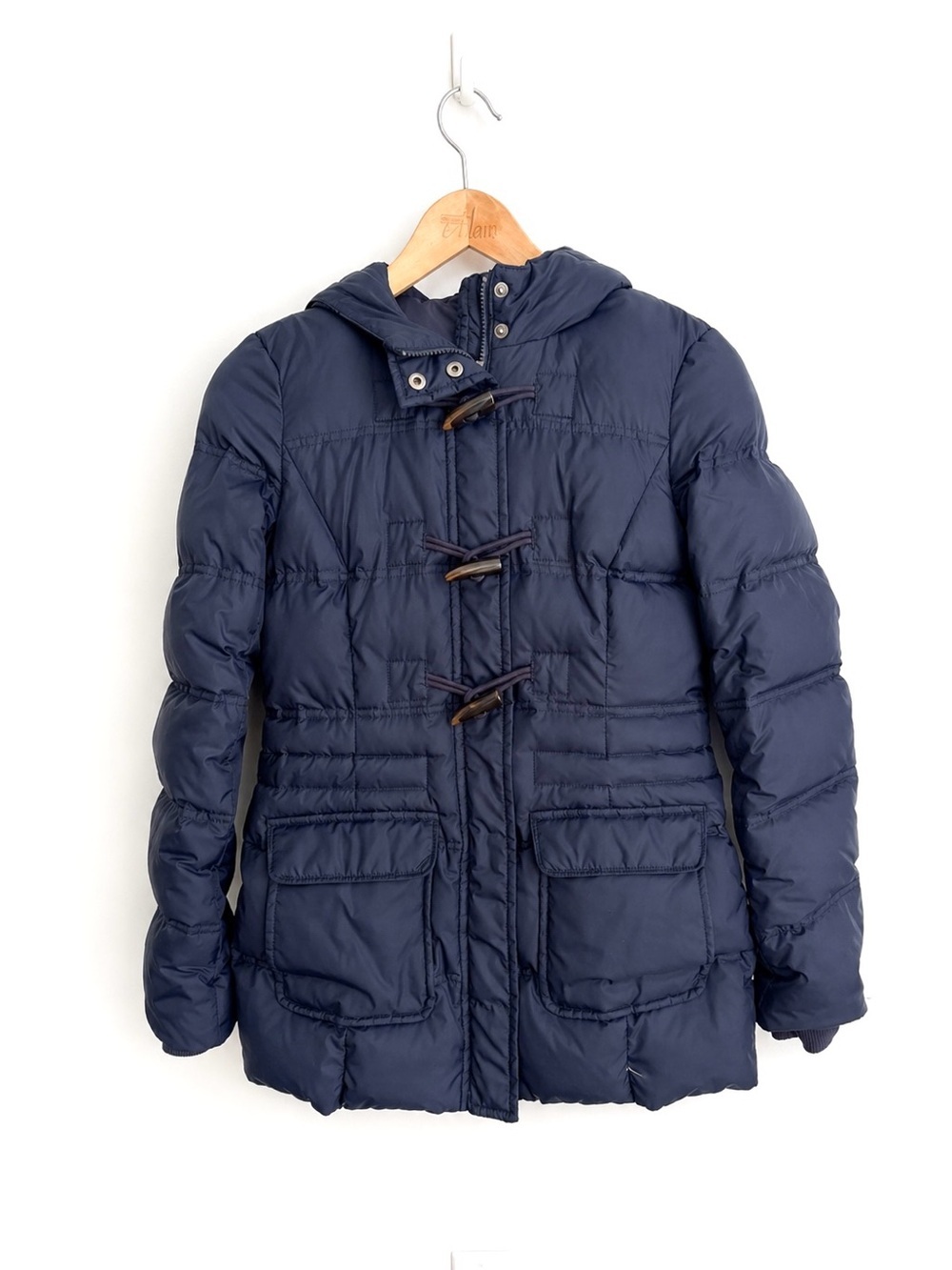 Y2K Esprit Down Feather Toggle Puffer Parka - Navy Winter Coat - Size 6